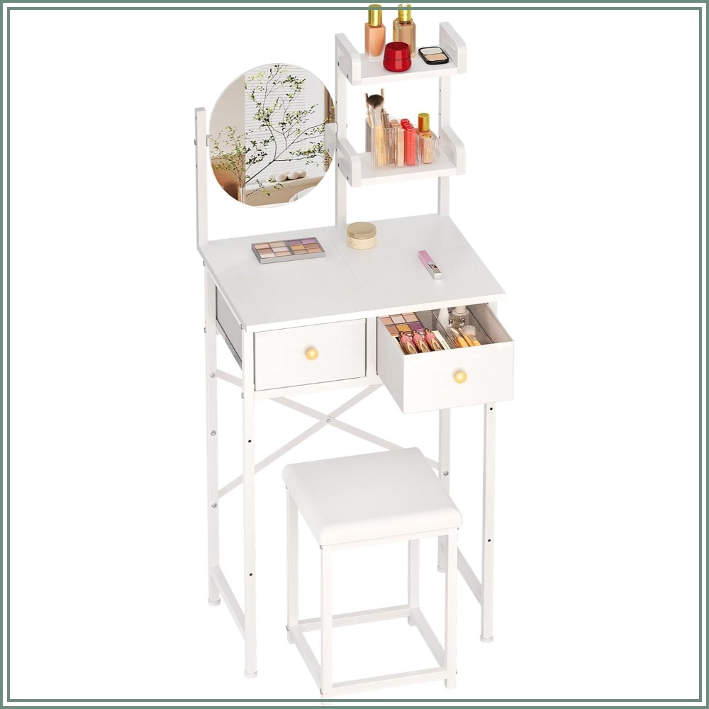 Desk Drawer Small - 19.7인치 소형 화장대 세트(거울 및 의자