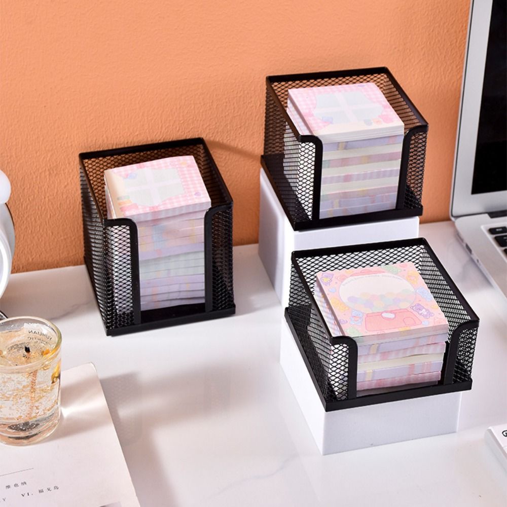 Sticky Note Dispenser - 블랙 메쉬 종이 큐브 미니 메모