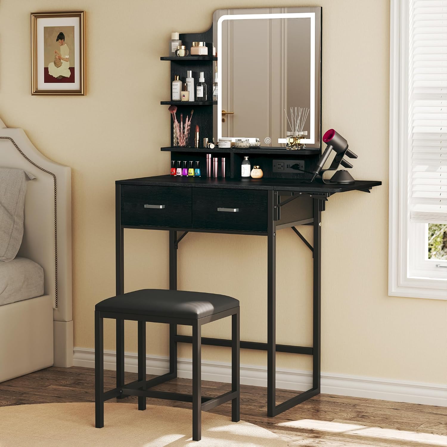 Desk Drawer Small - 화장대 세트(거울, 조명 포함), 작은 화장대(패브릭