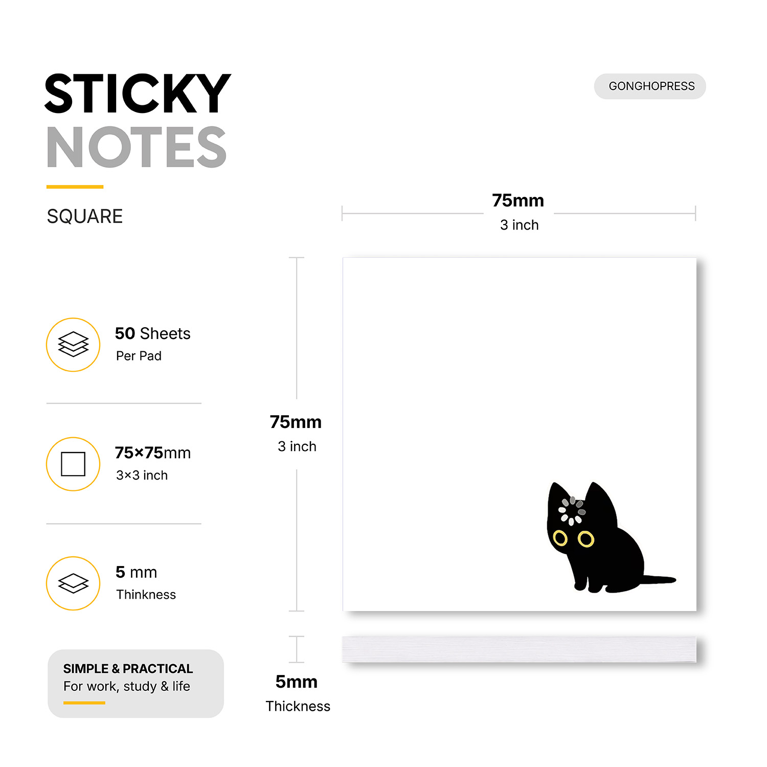 2개입 귀여운 검은 고양이 스티커 메모지, 카와이 동물 - Sticky Note Dispenser 리뷰 및 가격