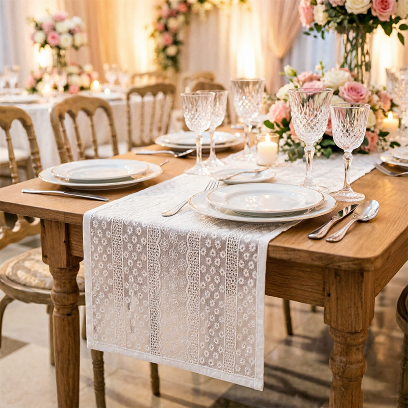 흰색 우아한 빈티지 레이스 테이블 러너, 자수 웨딩 테 - Home Office News 리뷰 및 가격