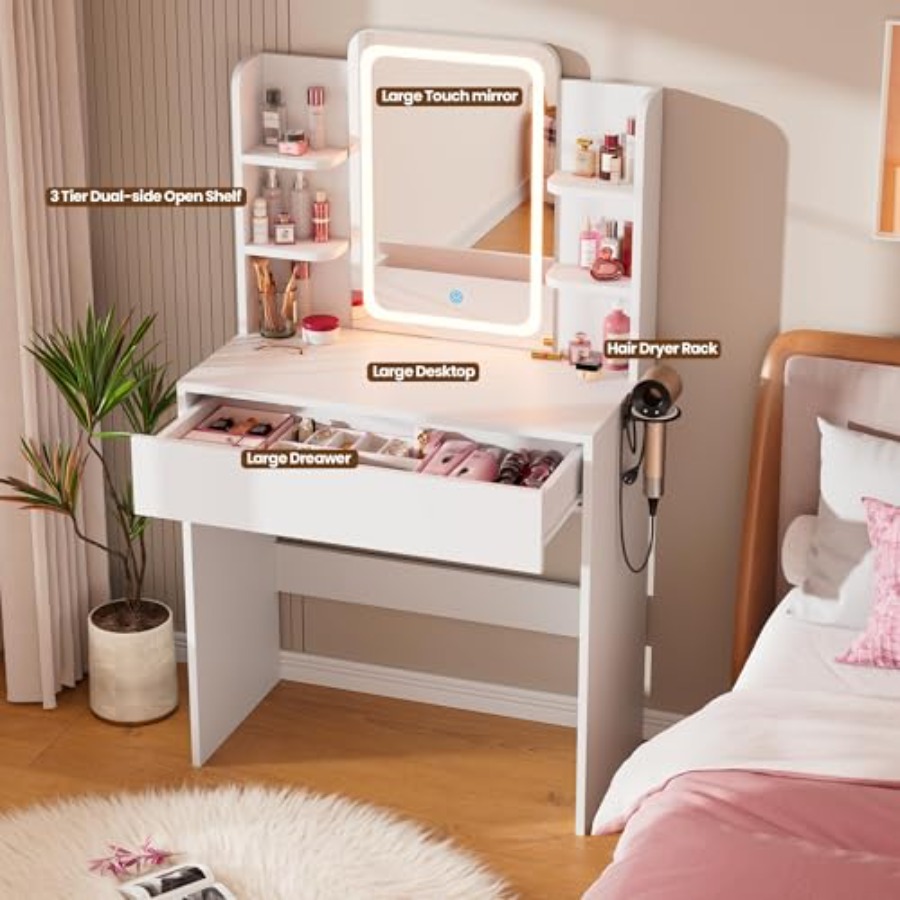 침실용 소형 화장대, 부드러운 백색 LED 조명, 3단 - Desk Drawer Small 리뷰 및 가격