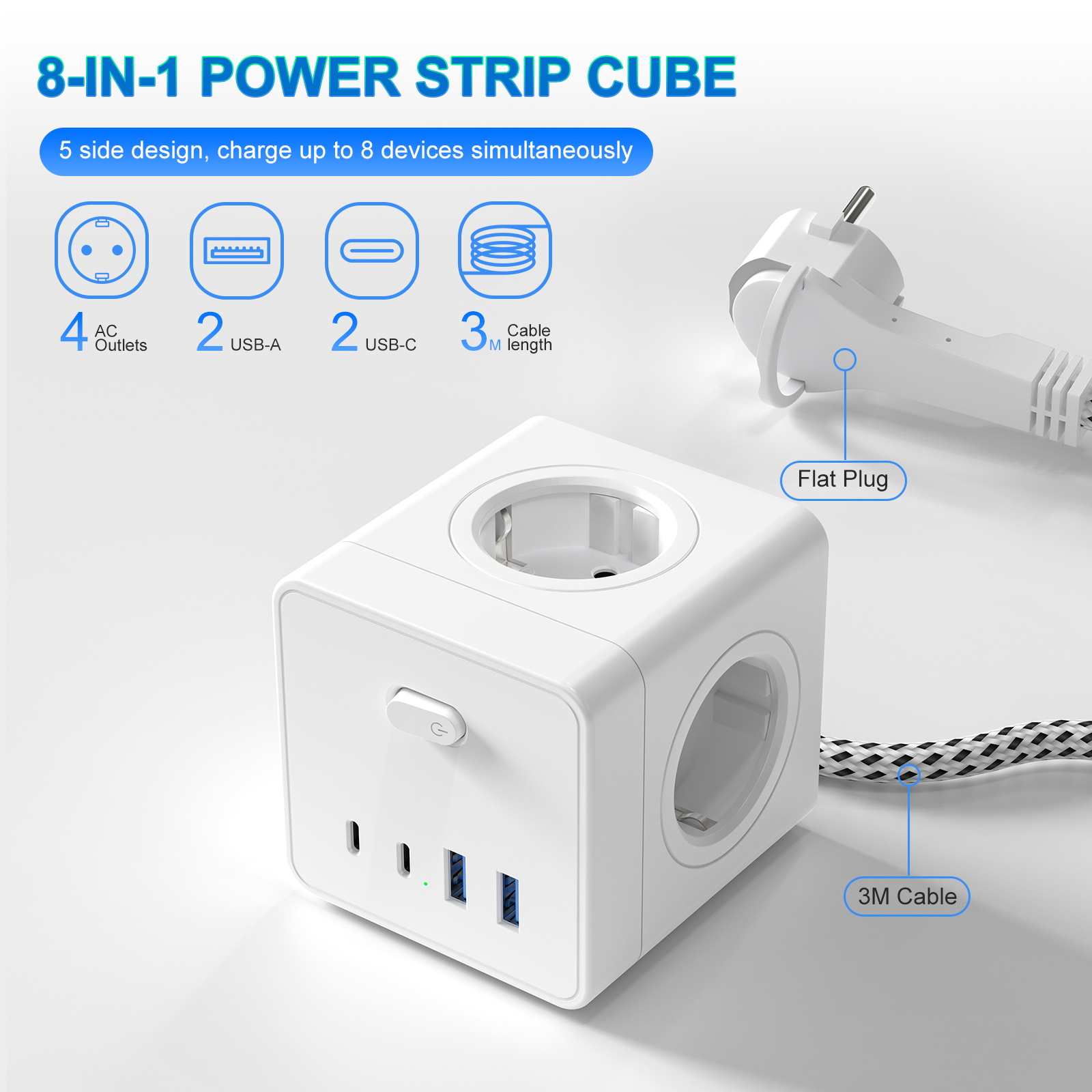 HITRENDS 8-in-1 큐브 소켓, 3미터 연장  - Power Strip Desk 리뷰 및 가격